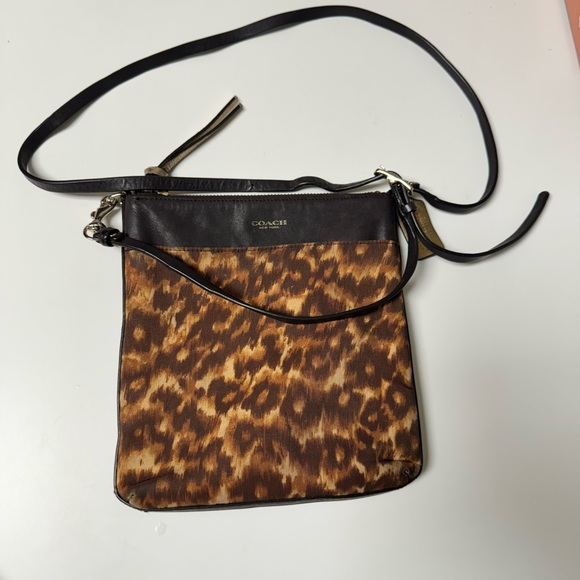 Coach Madison North/South Swing in Ocelot Print Fabric Crossbody Bag - Picture 1 of 14